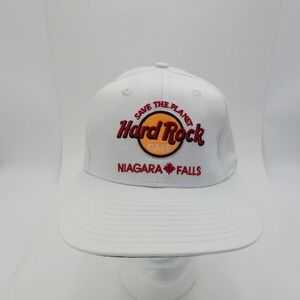 Vtg Hard Rock Cafe Niagara Falls 90's White Snapback Hat Cap Save The Planet